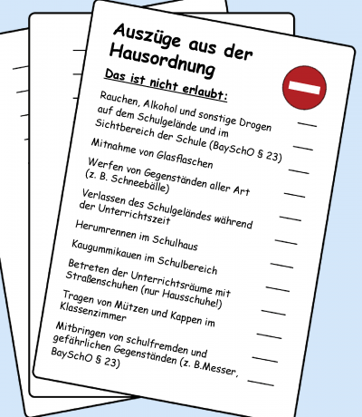 Auszug aus der Schulbroschüre mit wichtigen Punkten der Schul- und Hausordnung